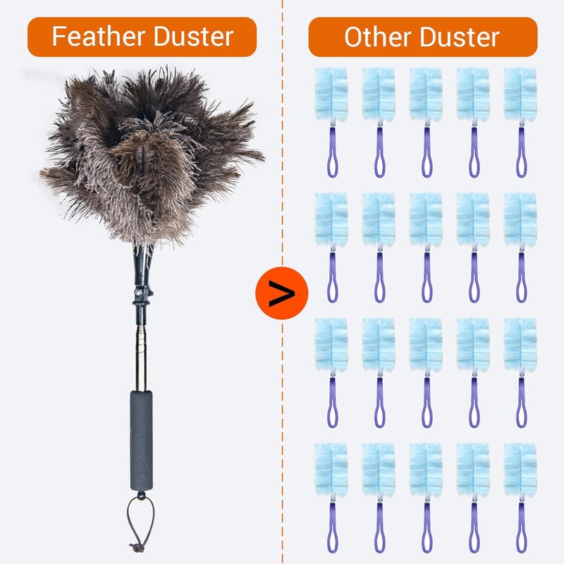 Cede noo Luxury Black Curved Feather Duster, Extendable Ostrich Feather Cleaning Tool for High Ceilings, Furniture, Blinds, Walls, Soft Fluffy Long Handle Dusting(A13-Black) - Image 2